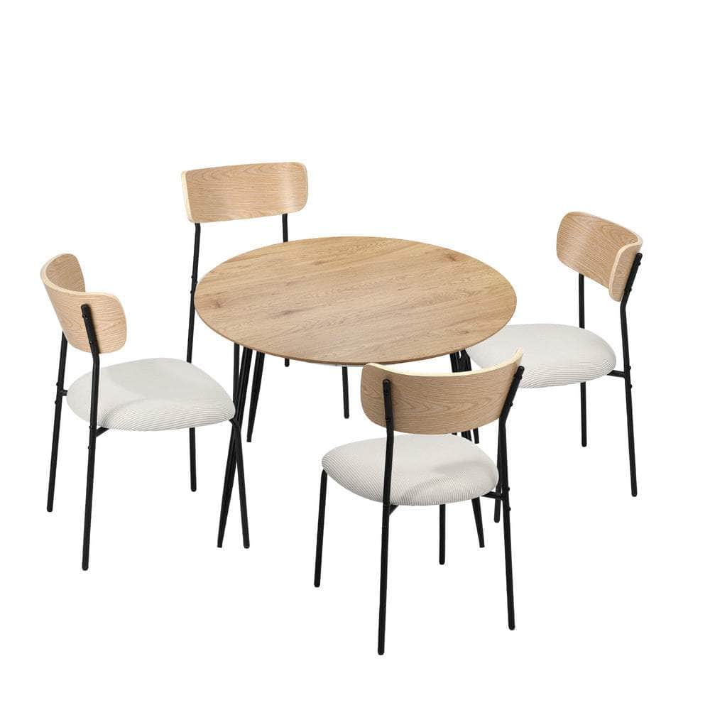 4-Seater Dining Set 1.1m Dining Table with Corduroy Chairs