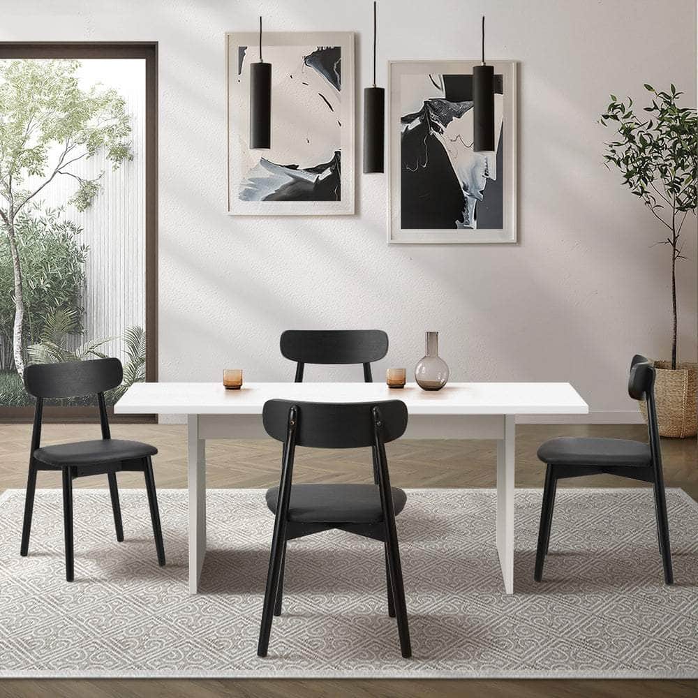4-Seater Dining Table and Chairs Set Wooden Black Modern Kitchen Furniture