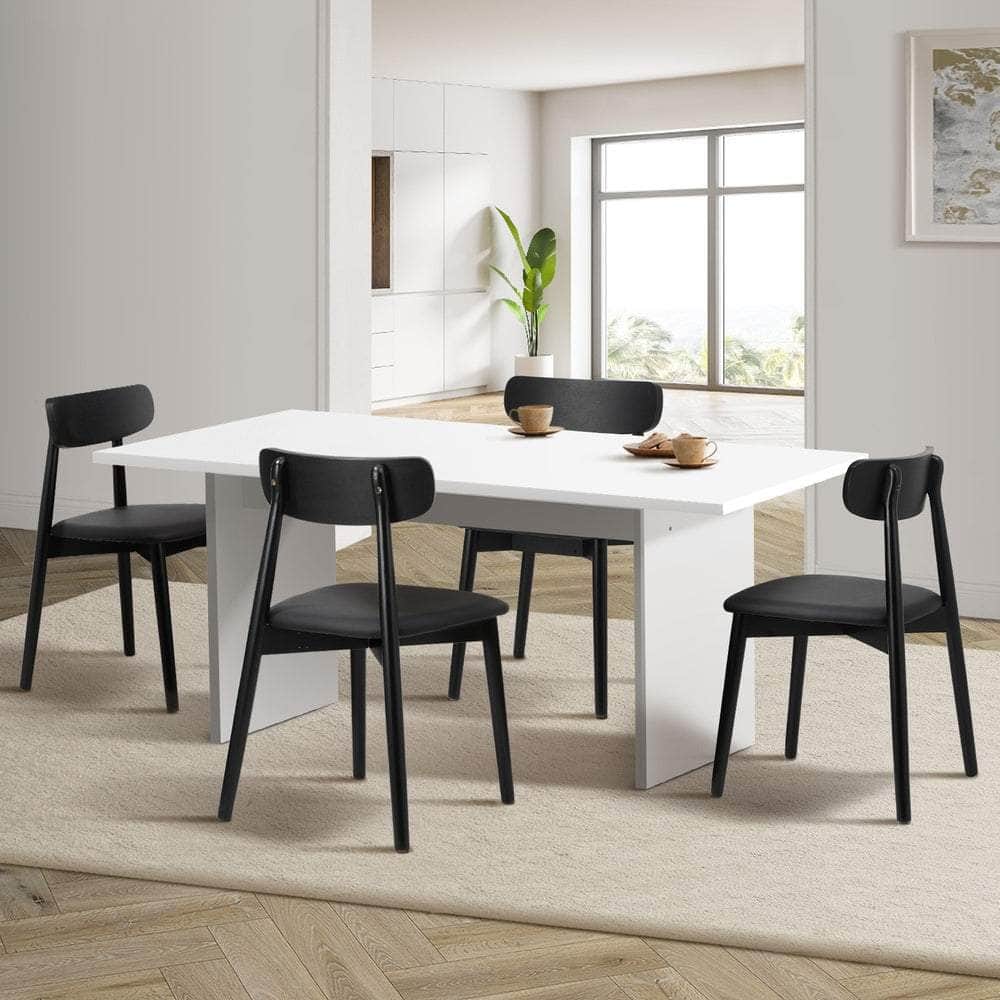 4-Seater Dining Table and Chairs Set Wooden Black Modern Kitchen Furniture