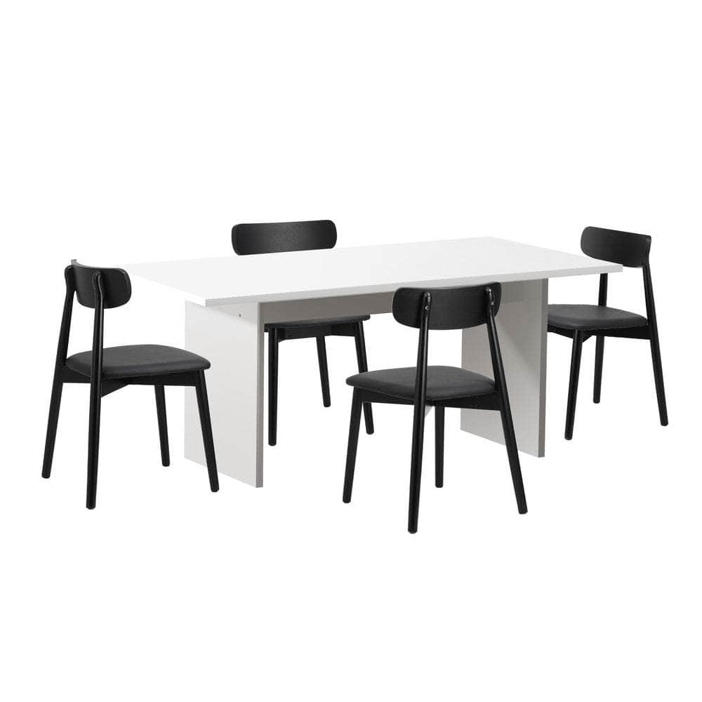 4-Seater Dining Table and Chairs Set Wooden Black Modern Kitchen Furniture