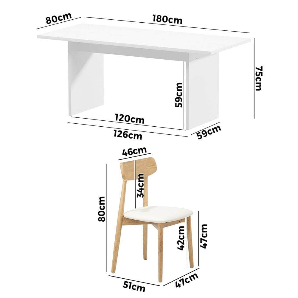 4-Seater Dining Table and Chairs Set Wooden White Modern Kitchen Furniture
