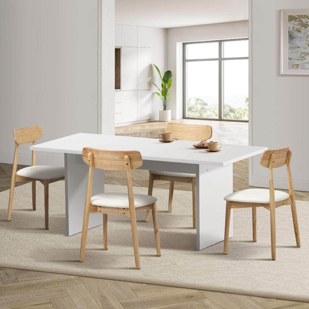 4-Seater Dining Table and Chairs Set Wooden White Modern Kitchen Furniture