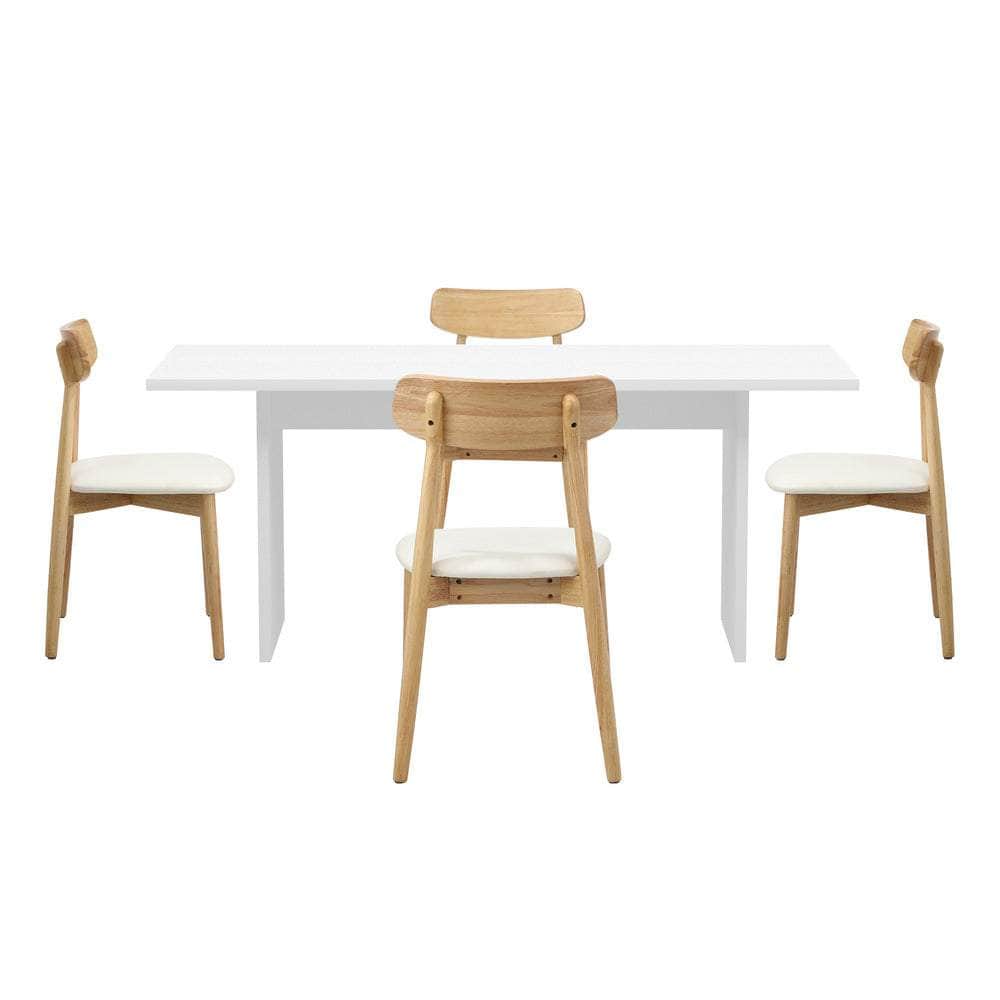 4-Seater Dining Table and Chairs Set Wooden White Modern Kitchen Furniture