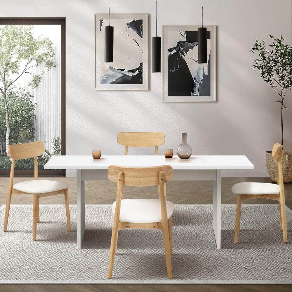 4-Seater Dining Table and Chairs Set Wooden White Modern Kitchen Furniture
