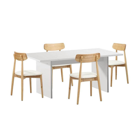 4-Seater Dining Table and Chairs Set Wooden White Modern Kitchen Furniture