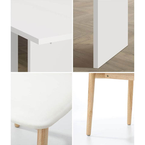 4-Seater Dining Table and Chairs Set Wooden White Modern Kitchen Furniture