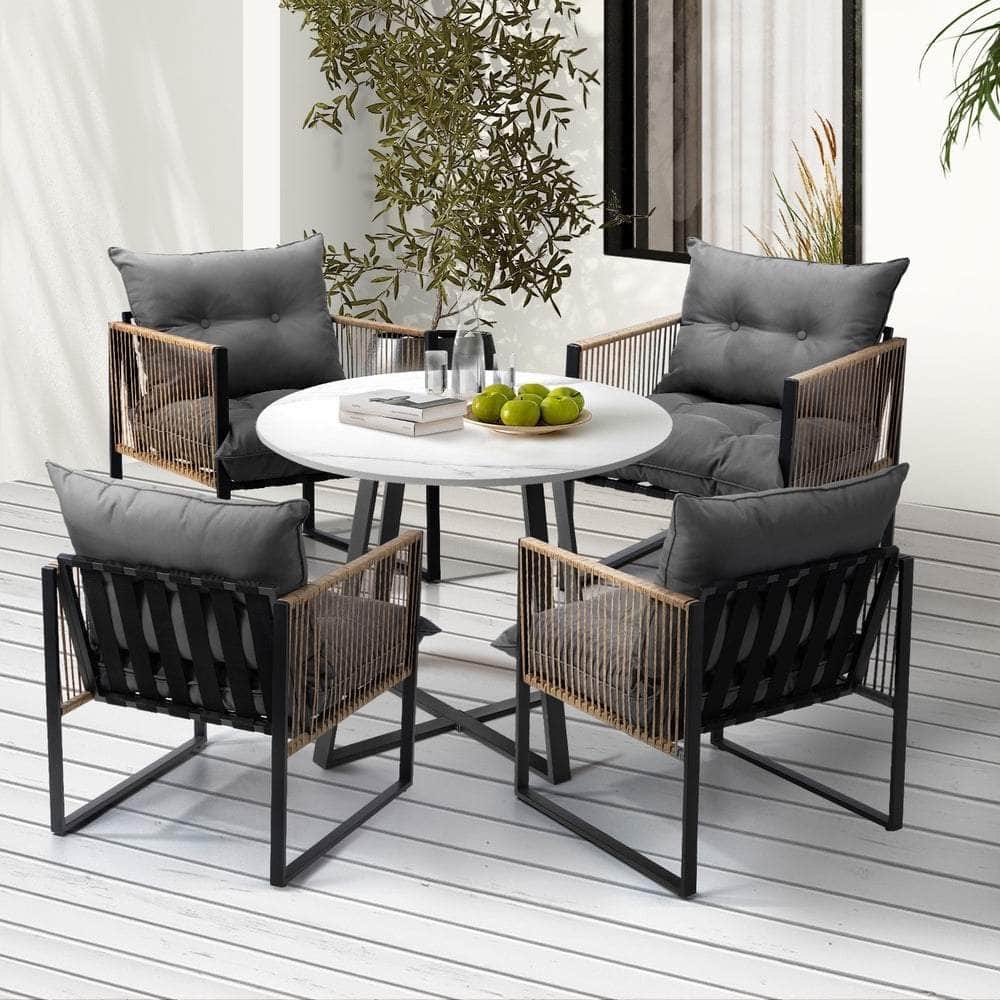 4 Seater Outdoor Dining Set with Sintered Stone Table for Garden Balcony