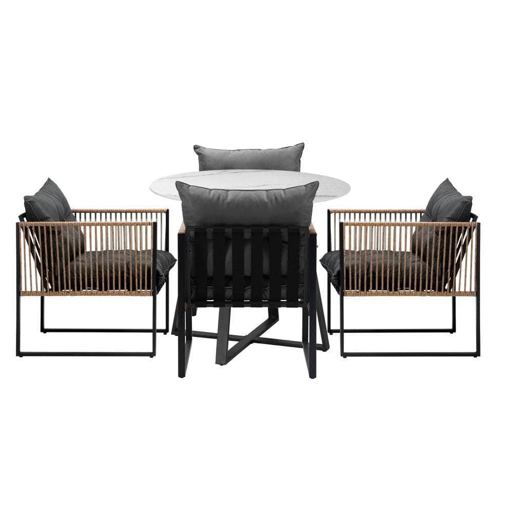 4 Seater Outdoor Dining Set with Sintered Stone Table for Garden Balcony