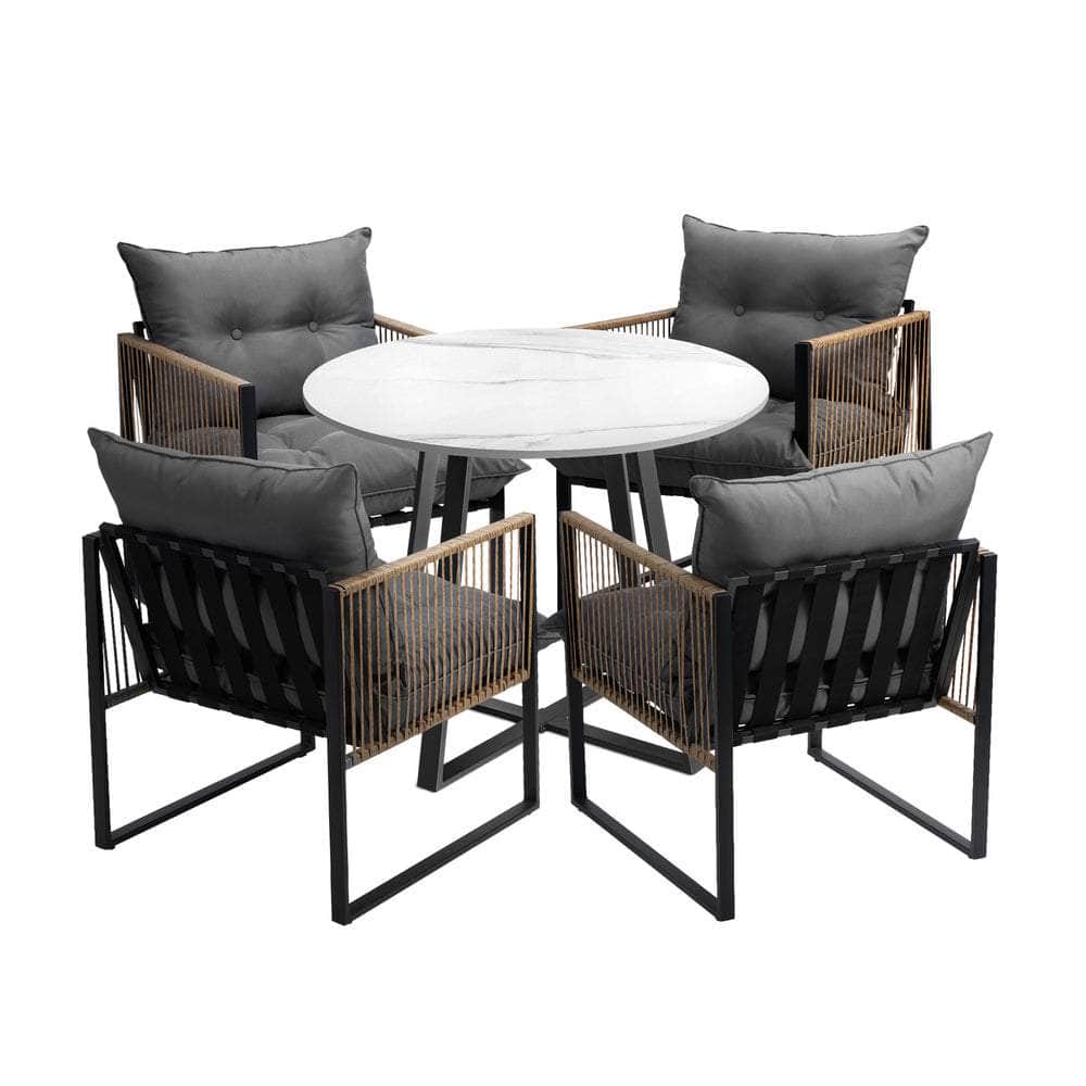 4 Seater Outdoor Dining Set with Sintered Stone Table for Garden Balcony