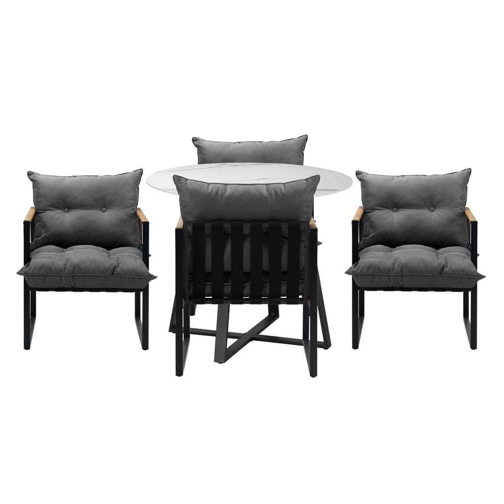 4 Seater Outdoor Dining Set with Sintered Stone Table for Garden Balcony