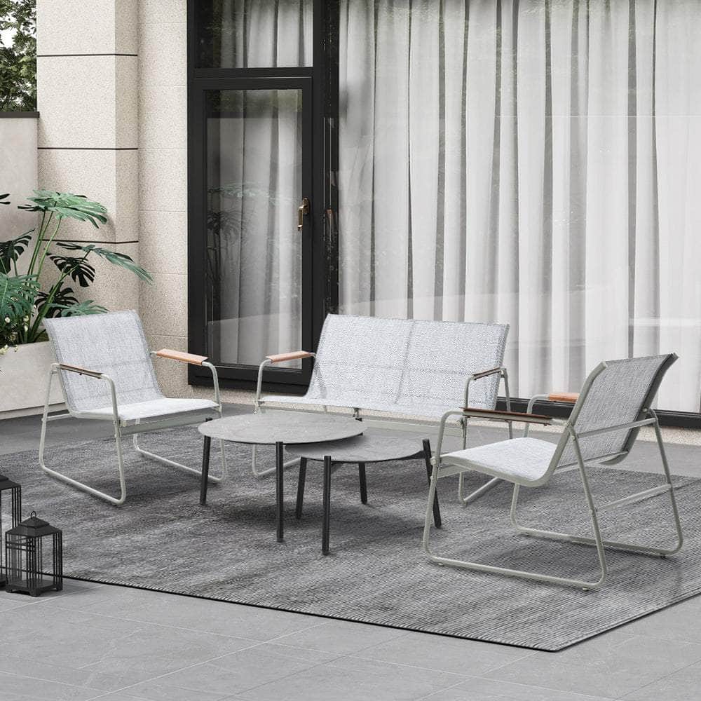 4-Seater Outdoor Lounge Set Grey Patio Furniture Table Chairs Garden Set