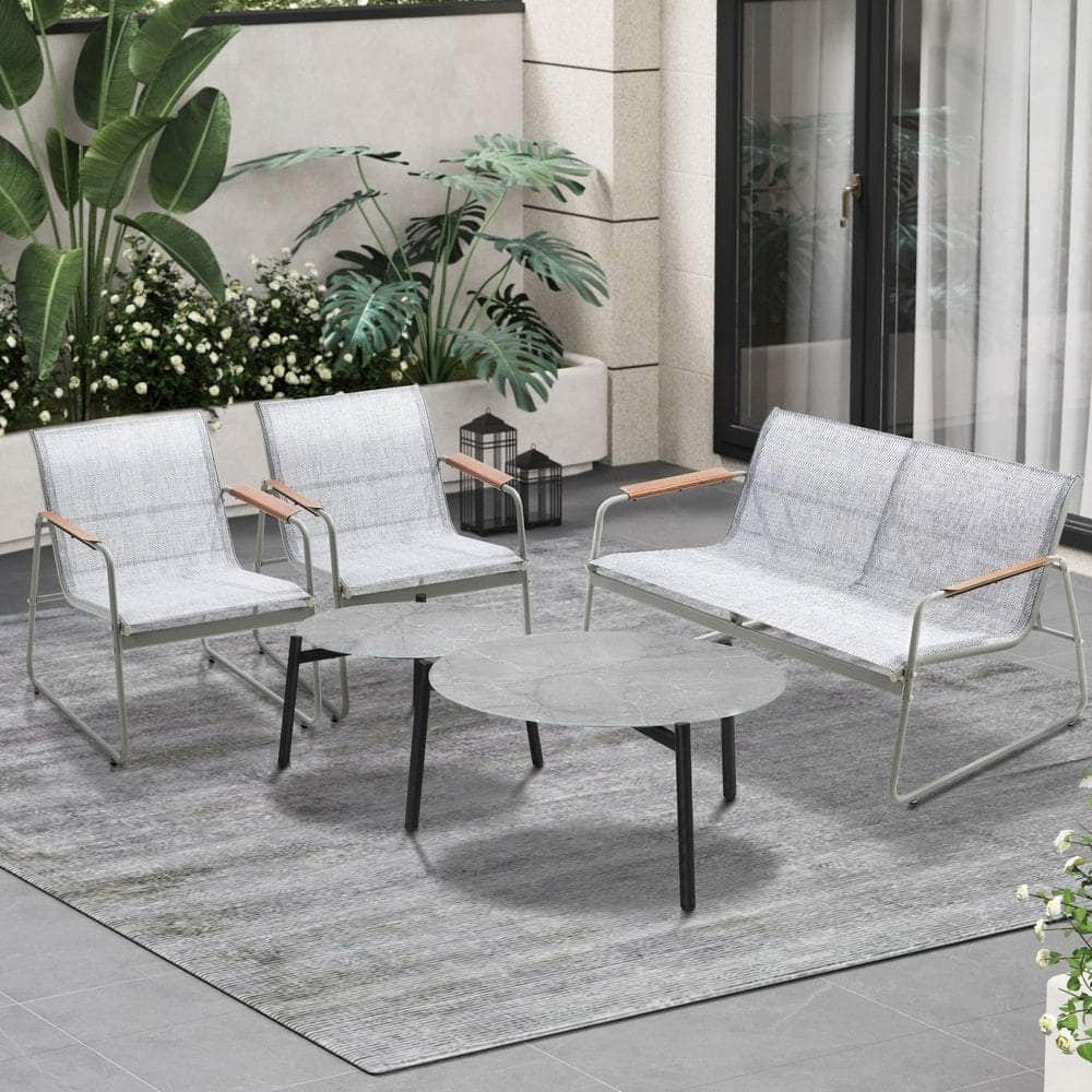 4-Seater Outdoor Lounge Set Grey Patio Furniture Table Chairs Garden Set