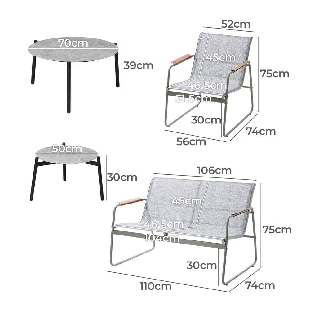 4-Seater Outdoor Lounge Set Grey Patio Furniture Table Chairs Garden Set