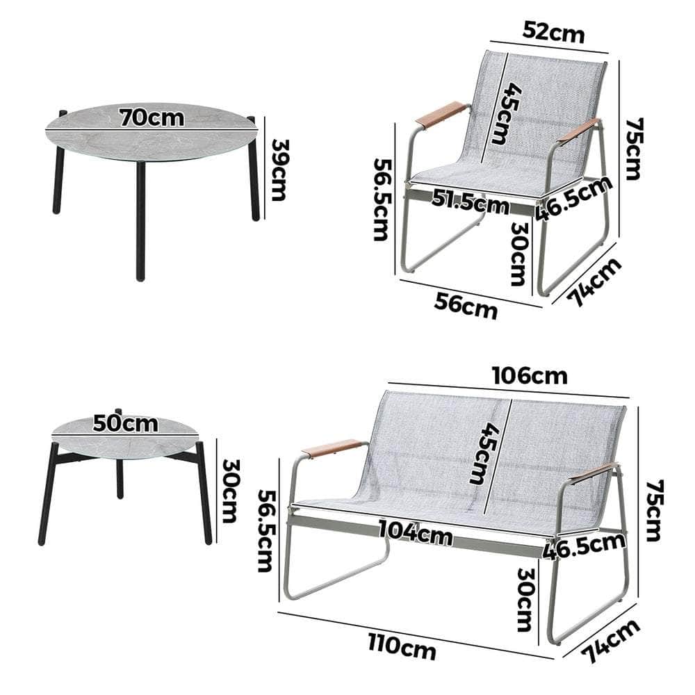 4-Seater Outdoor Lounge Set Grey Patio Furniture Table Chairs Garden Set