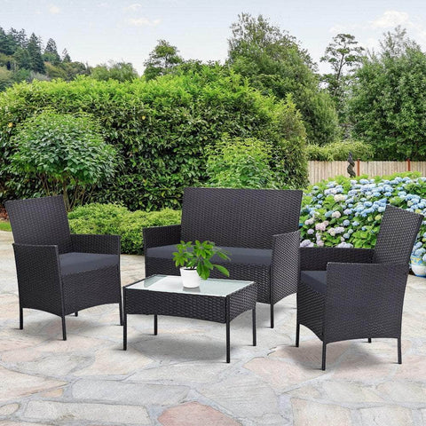 4 Seater Outdoor Sofa Set Wicker Setting Table Chair Furniture Dark Grey