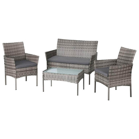 4 Seater Outdoor Sofa Set Wicker Setting Table Chair Furniture Grey
