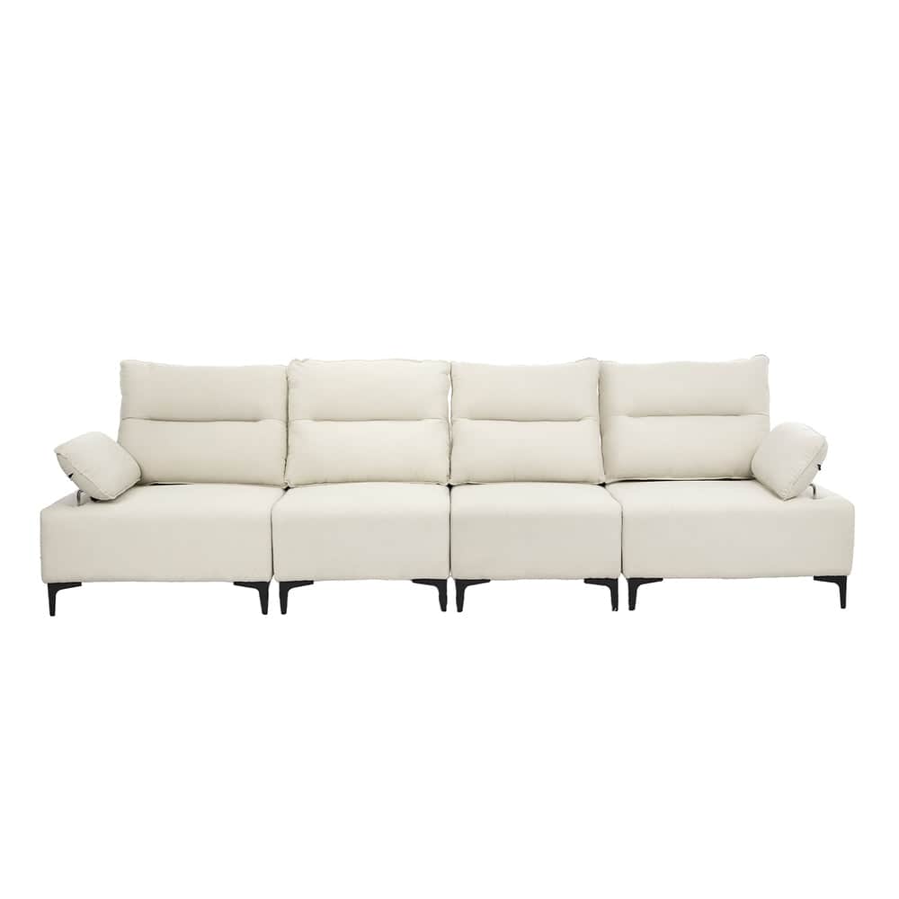 4 Seater Sofa Couch Chenille Adjustable Armrest Chair Beige