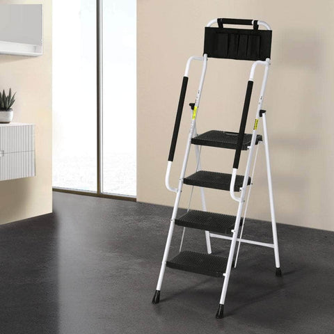 4 Step Ladder Multi-Purpose Folding Steel Platform Tool Bag Handrails