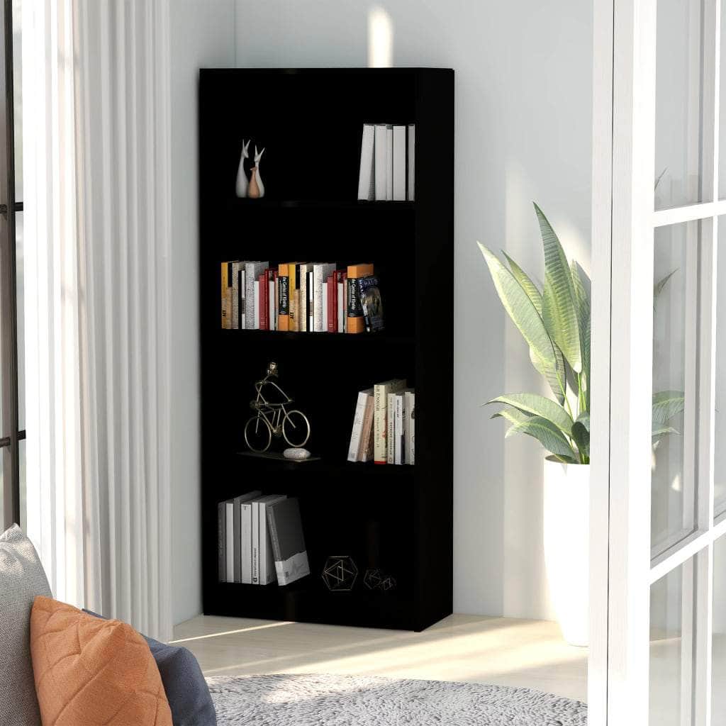 4-Tier Book Cabinet Black Chipboard