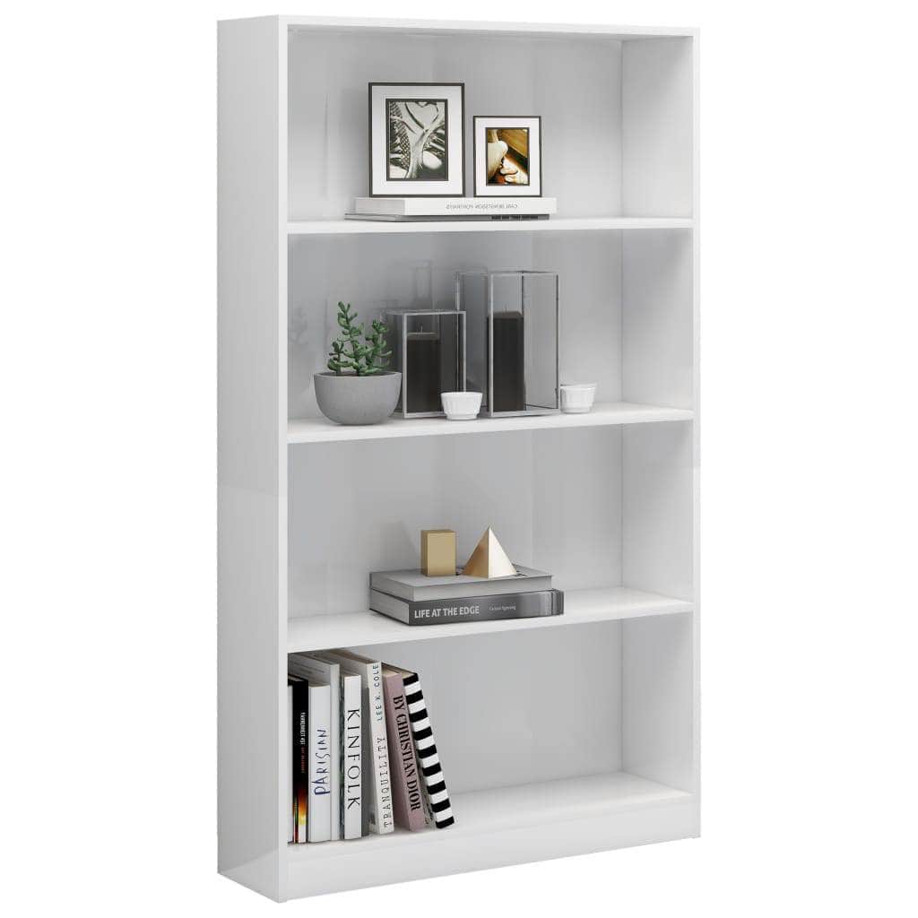 4-Tier Book Cabinet High Gloss White, Chipboard