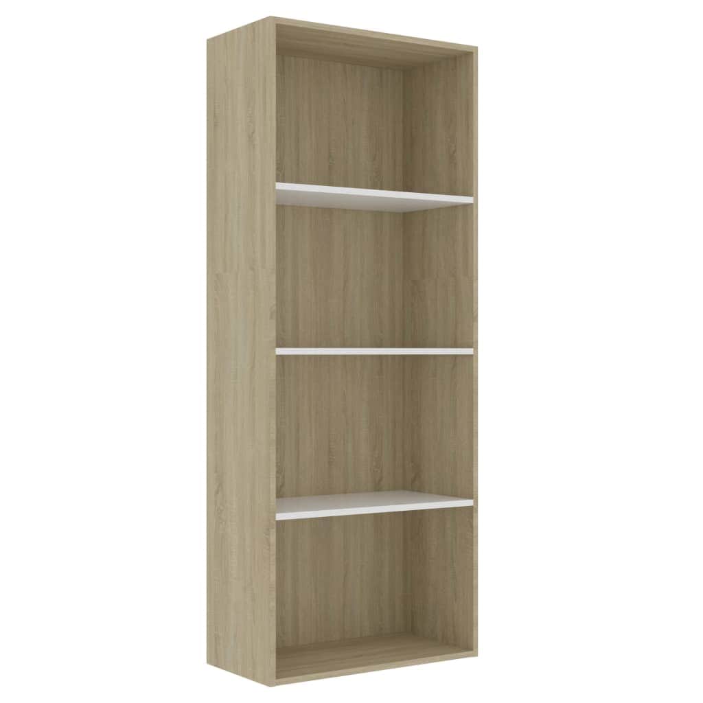 4-Tier Book Cabinet White and Sonoma Oak  Chipboard