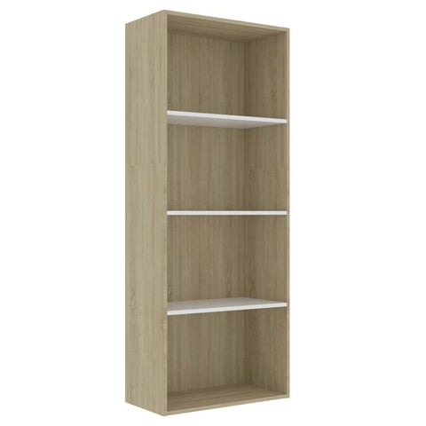 4-Tier Book Cabinet White and Sonoma Oak  Chipboard