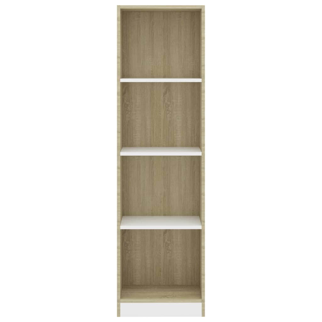 4-Tier Book Cabinet White and Sonoma Oak, Chipboard