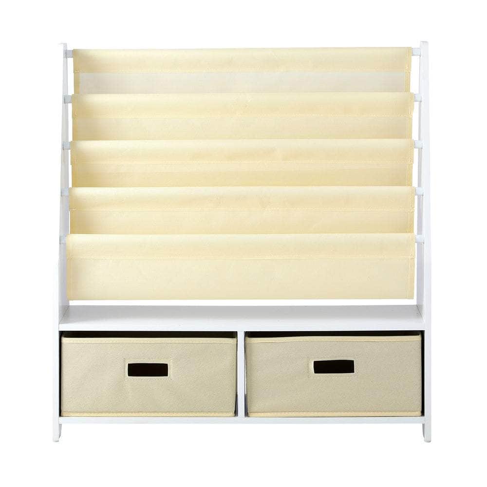 4 Tier Kids Bookshelf Bookcase with 2 Drawers Children Toy Storage Cabinet