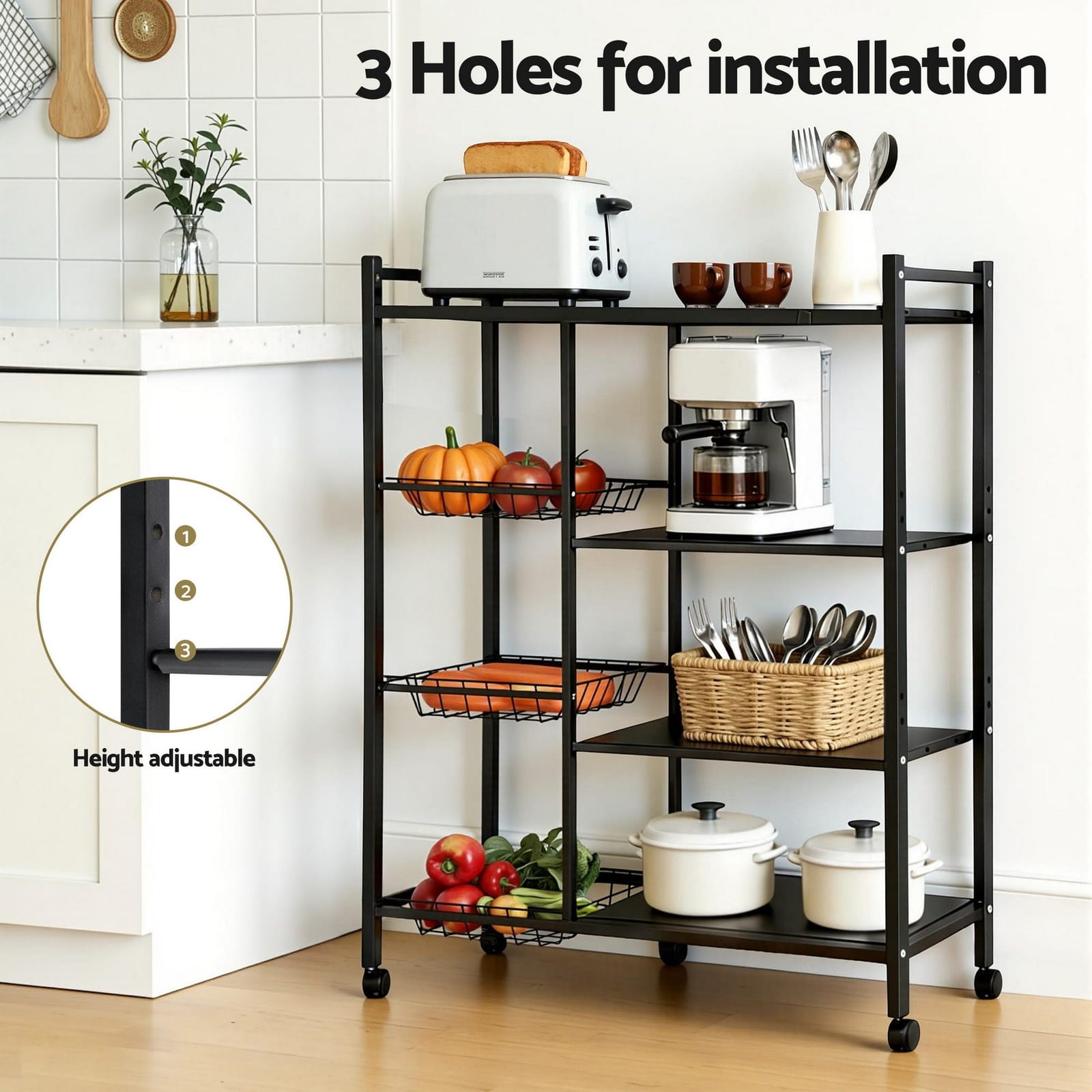Kitchen Storage Rack Four Tier with Wheels and Three Basket - photo 11