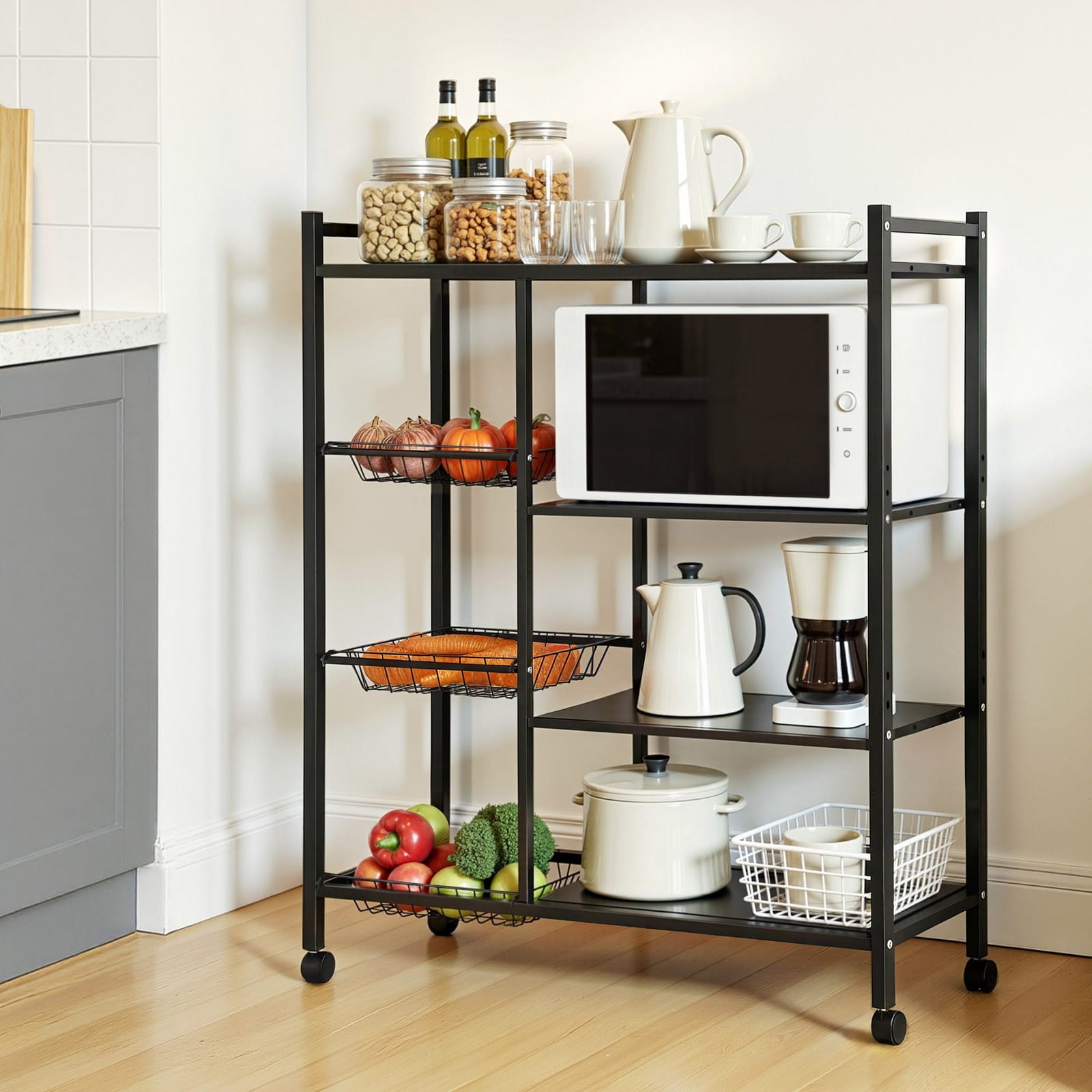 Kitchen Storage Rack Four Tier with Wheels and Three Basket - photo 13