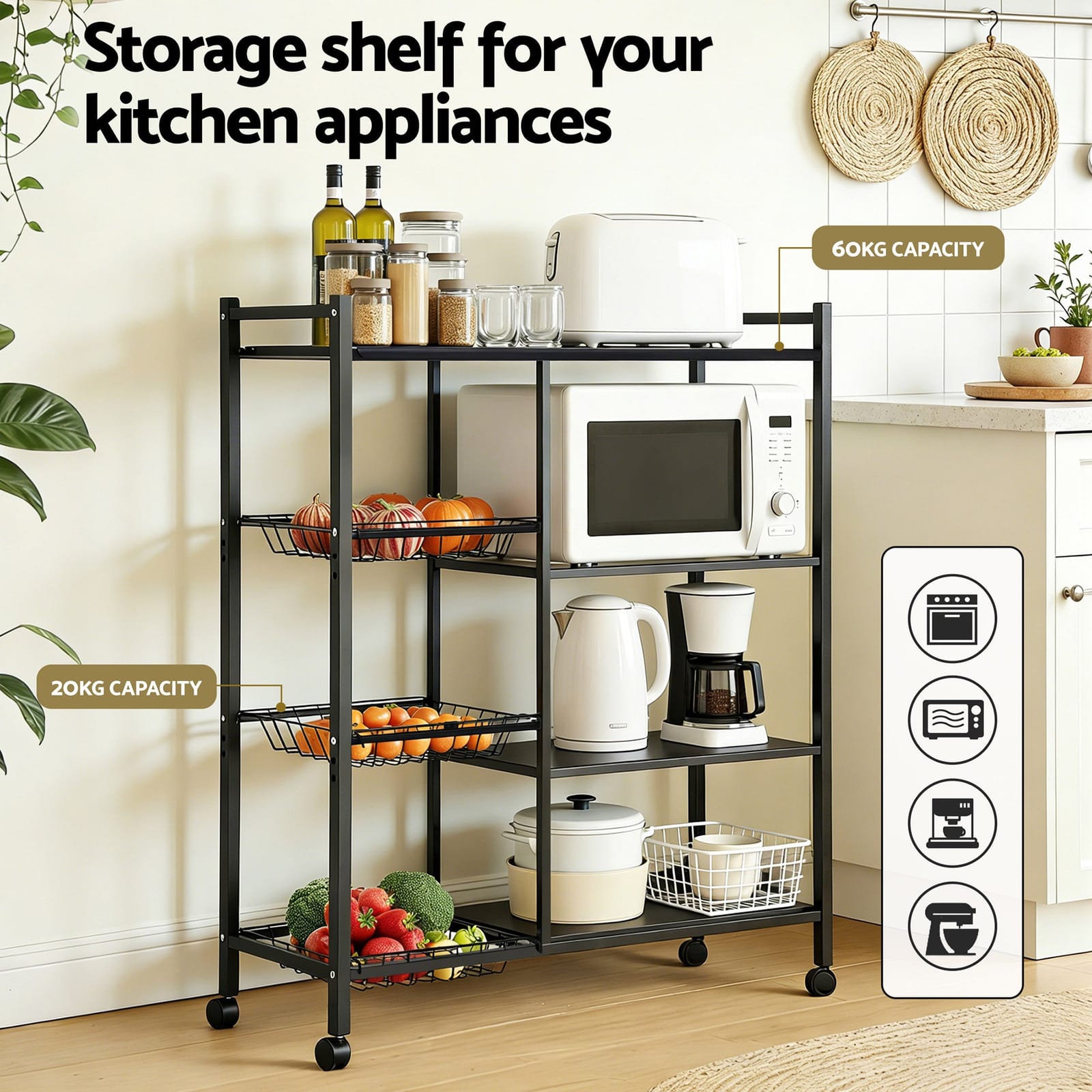 Kitchen Storage Rack Four Tier with Wheels and Three Basket - photo 10