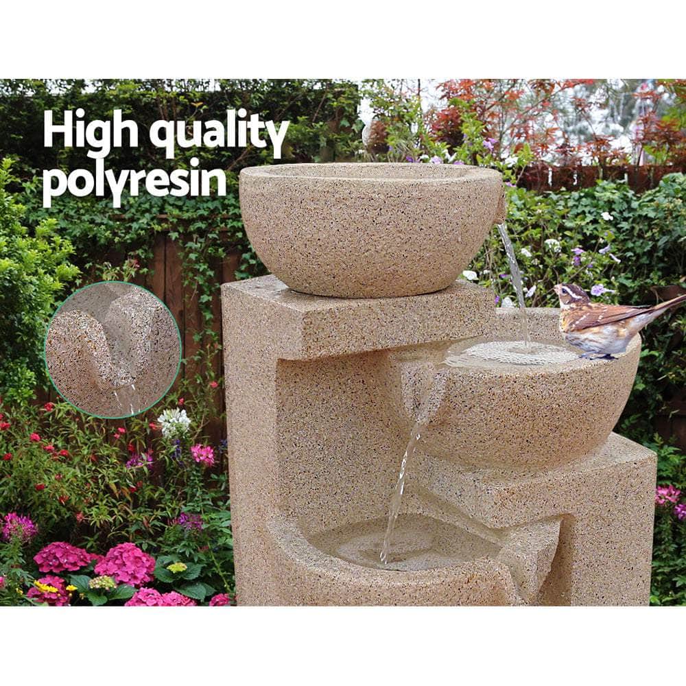 4 Tier Solar Powered Water Fountain with Light - Sand Beige
