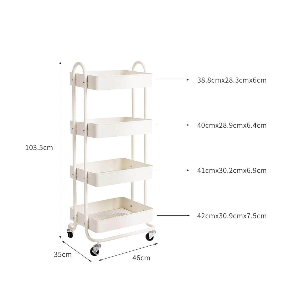 4 Tiers Kitchen Trolley Cart White
