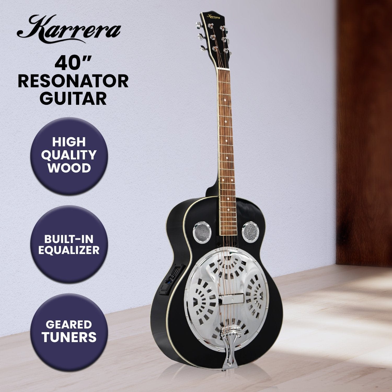 40in Resonator Guitar - Black, Black colour