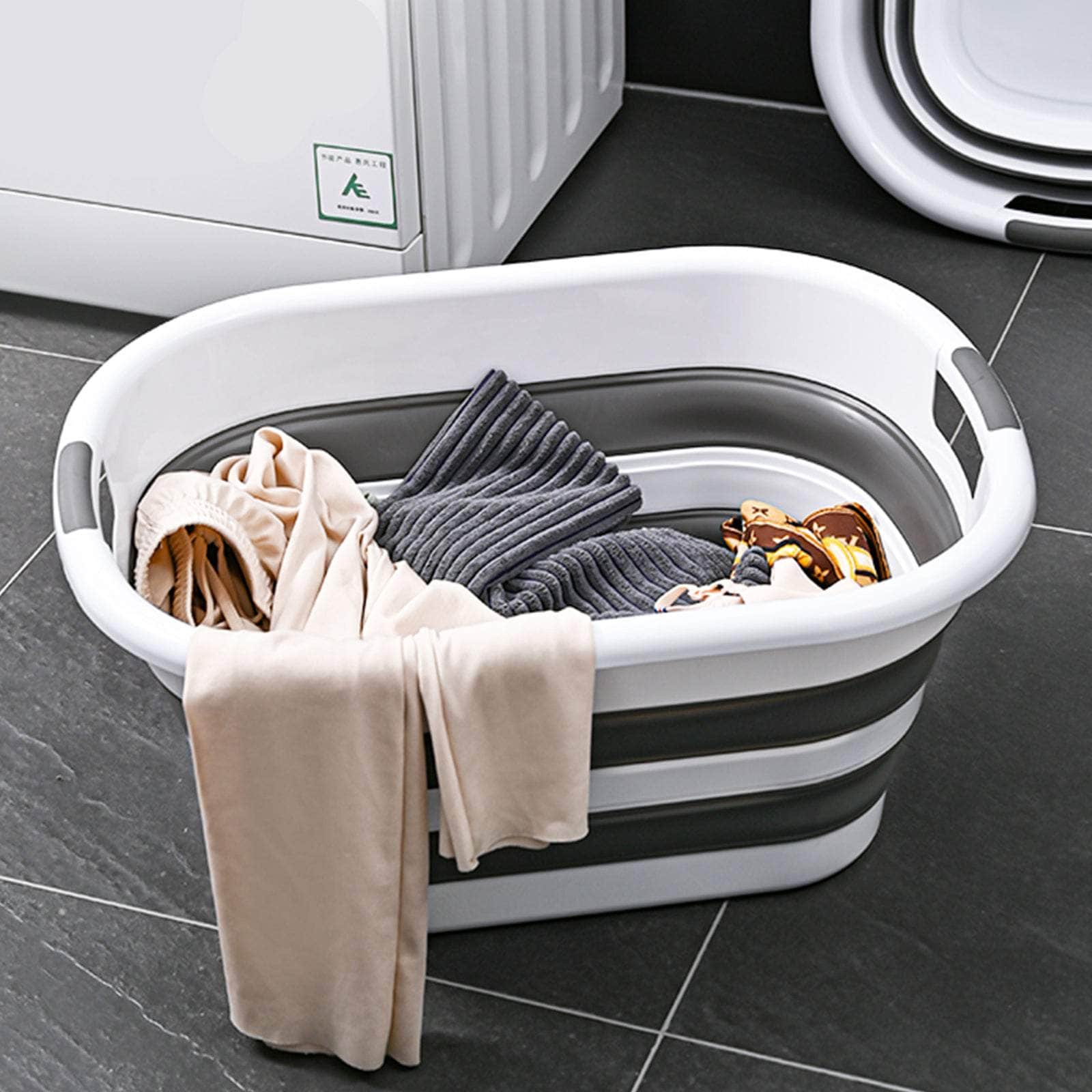 40L Collapsible Laundry Basket - Grey/White