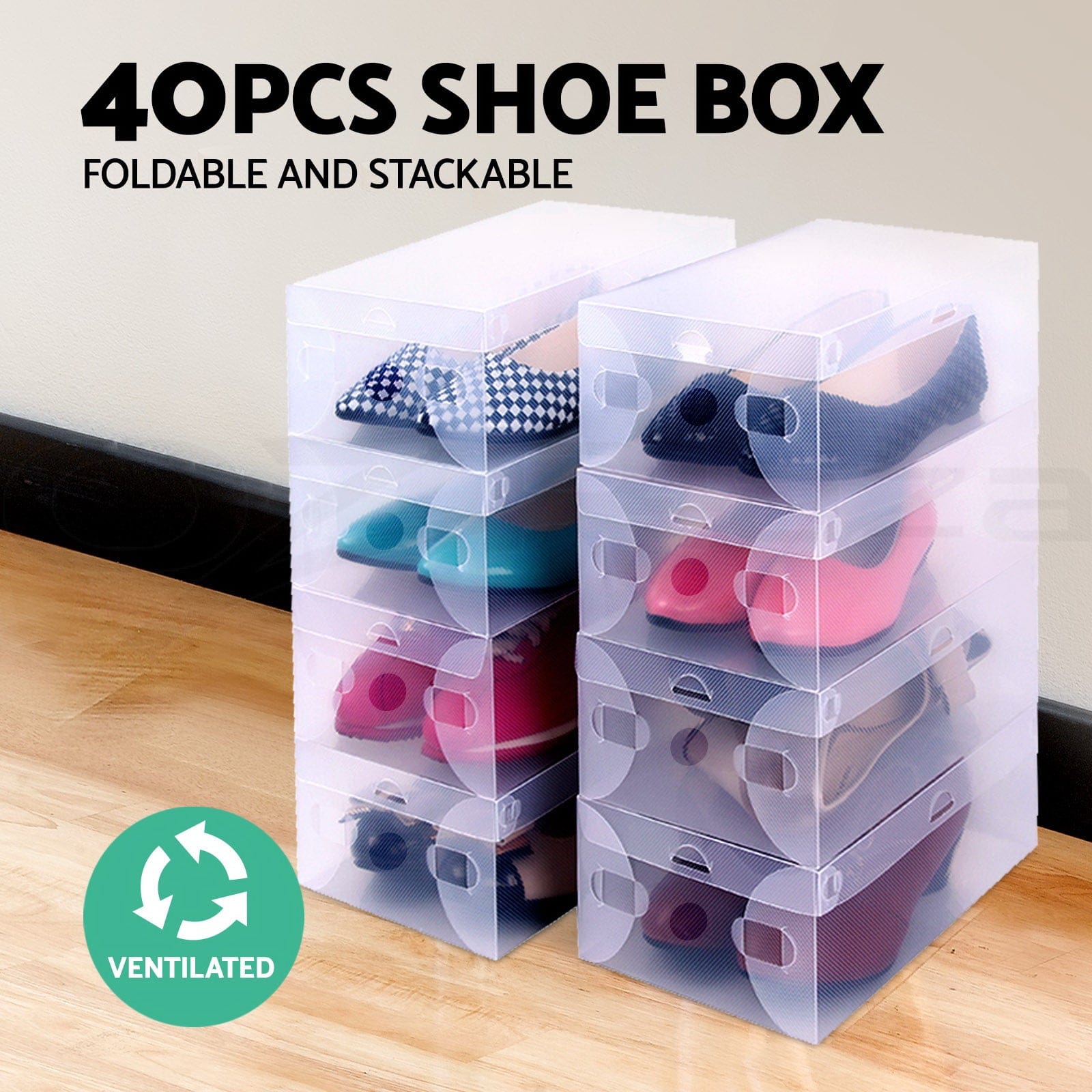 40X Shoe Box Storage Clear Case Foldable Stackable, Storage Boxes
