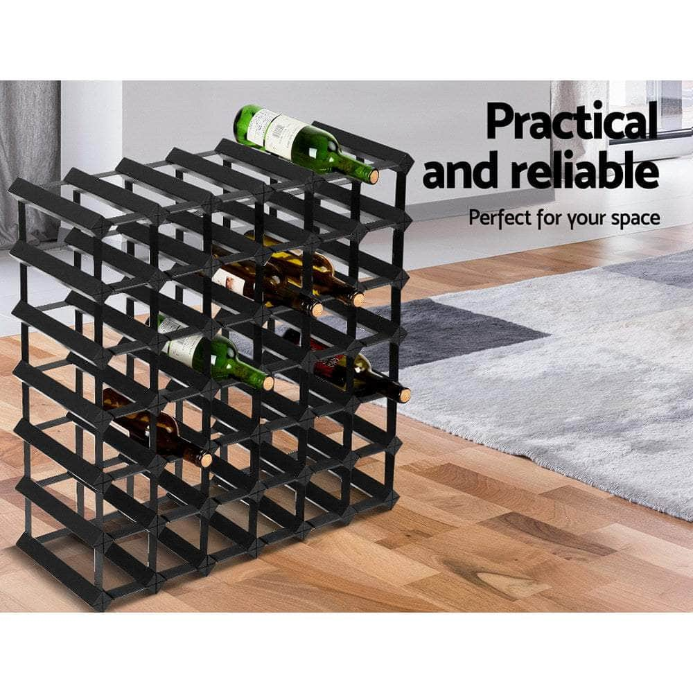 42 Bottle Timber Wine Rack Wooden Storage Wall Racks Holders Cellar Black