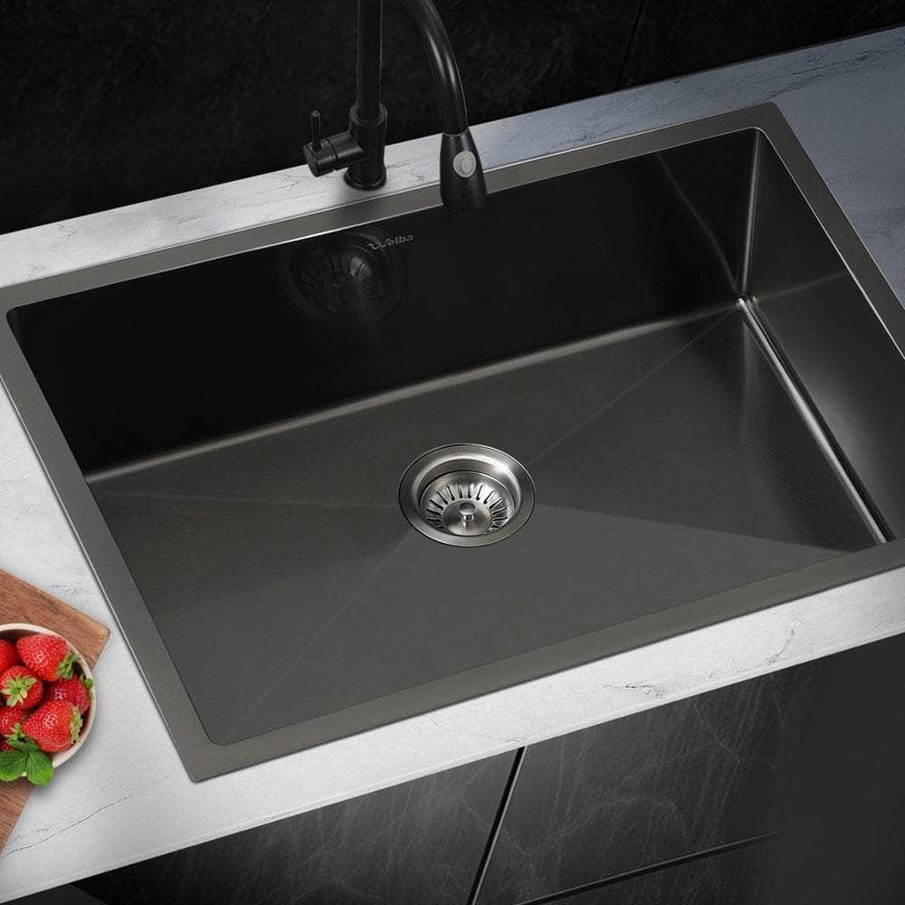 44X38CM Stainless Steel Sink Single Bowl with Waste Black
