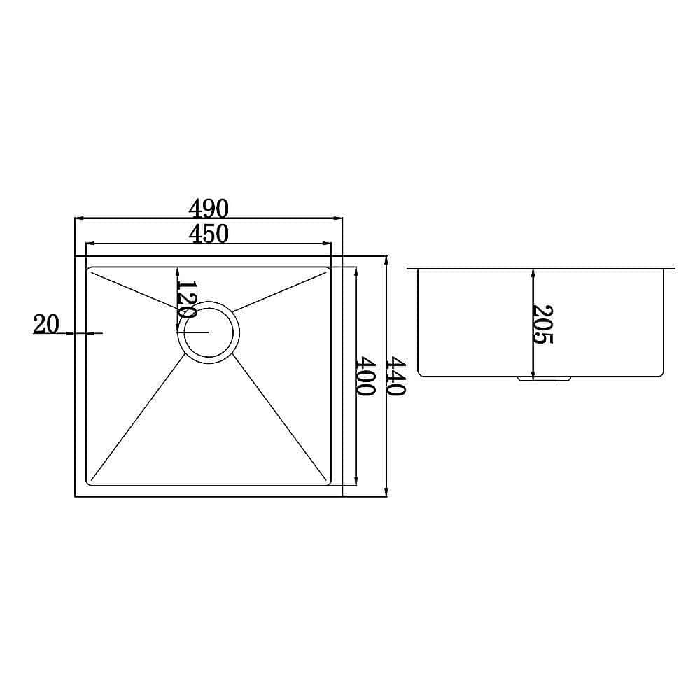 490x440mm Handmade Stainless Steel Undermount / Topmount Kitchen Laundry Sink with Waste