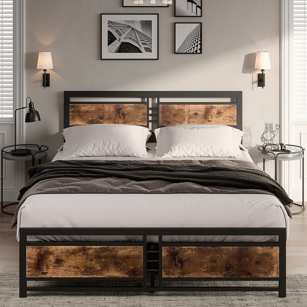 Queen Metal Bed Frame With Sturdy Support - Size Mattress Base Platform