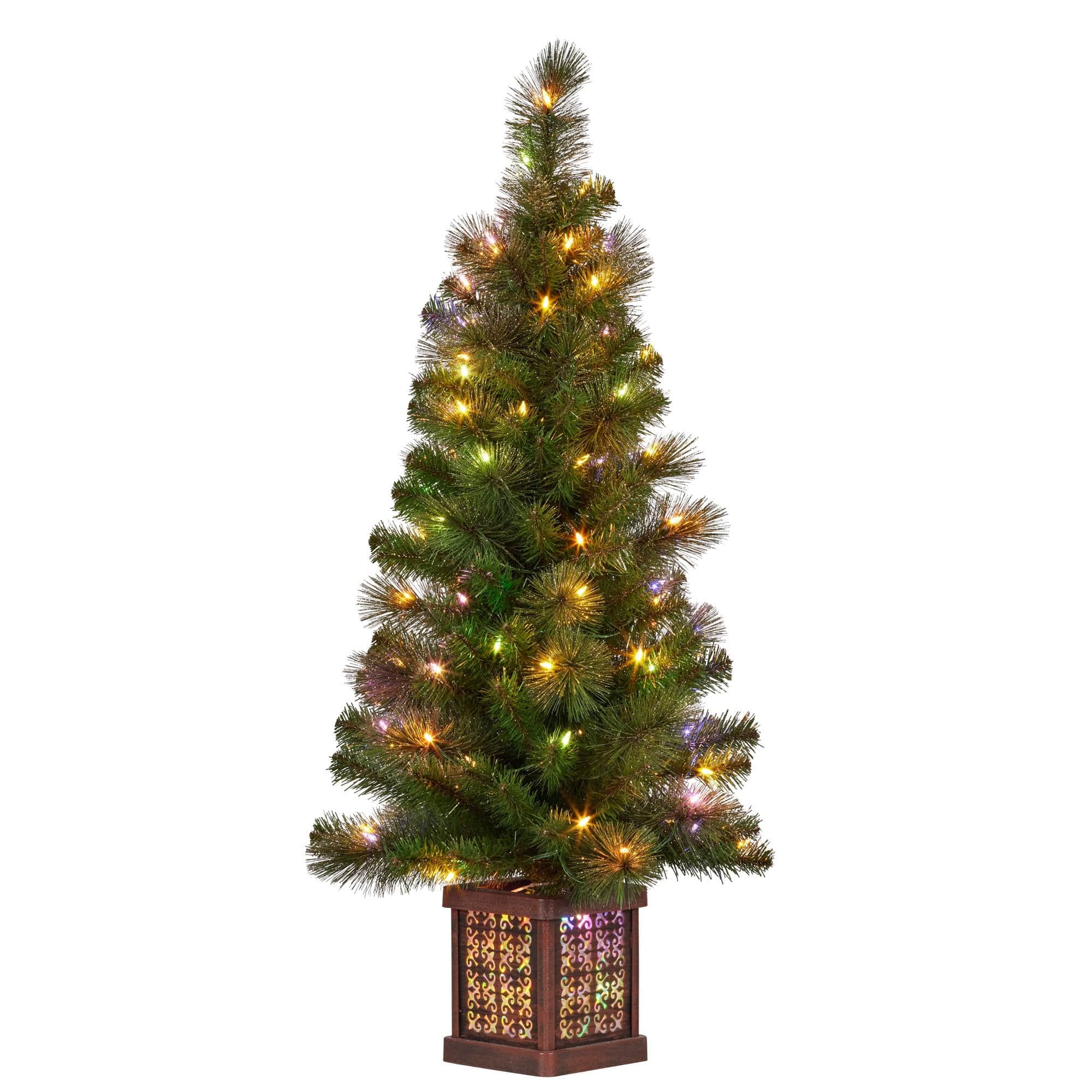 4ft Christmas Tree Glittery Gold Pine Foliage LED Multi Lights Xmas Decor