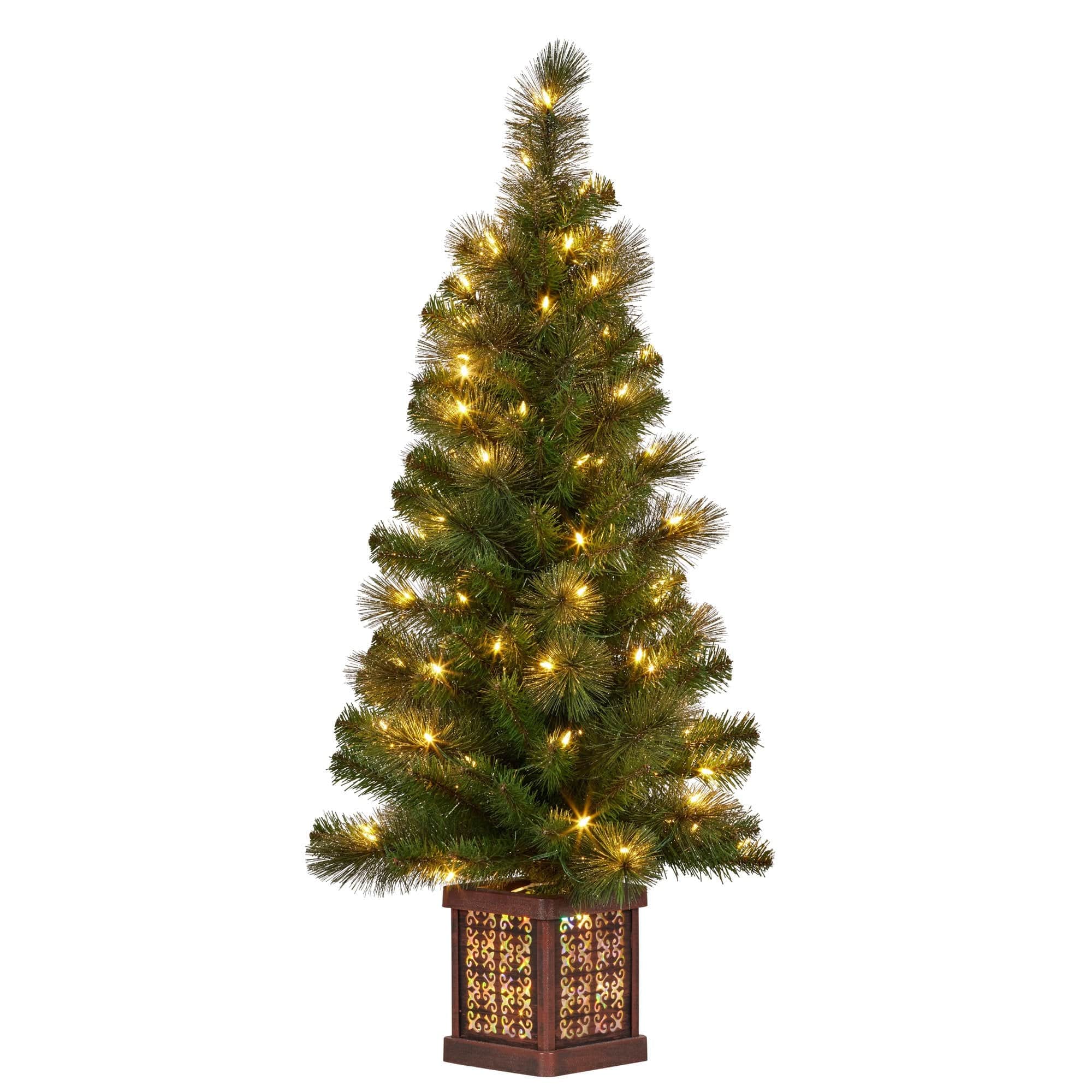 4ft Christmas Tree Glittery Gold Pine Foliage LED Multi Lights Xmas Decor