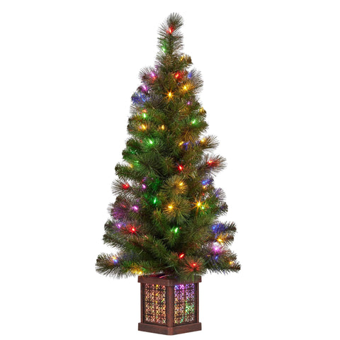 4ft Christmas Tree Glittery Gold Pine Foliage LED Multi Lights Xmas Decor