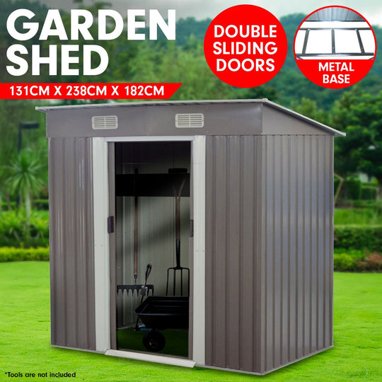 outdoor living 4ft x 8ft Garden Shed with Base Flat Roof Outdoor Storage - Grey