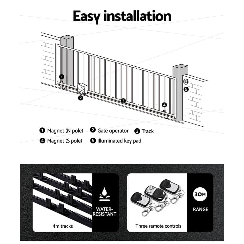 4M/6M Sliding Gate Opener Kit with 3 Control Remotes