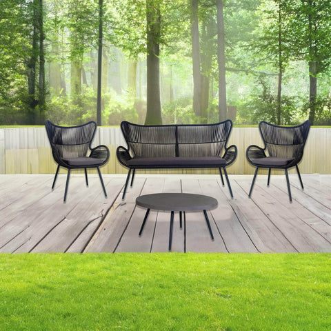 4Pc Outdoor Sofa Set With Cement Top Coffee Table