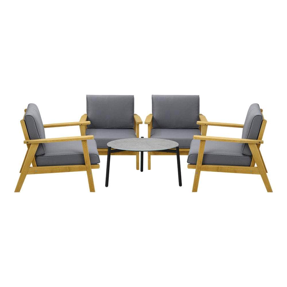 4PCS & 5PCS Outdoor Lounge Set Grey Chairs with Coffee Side Table for Patio/Garden