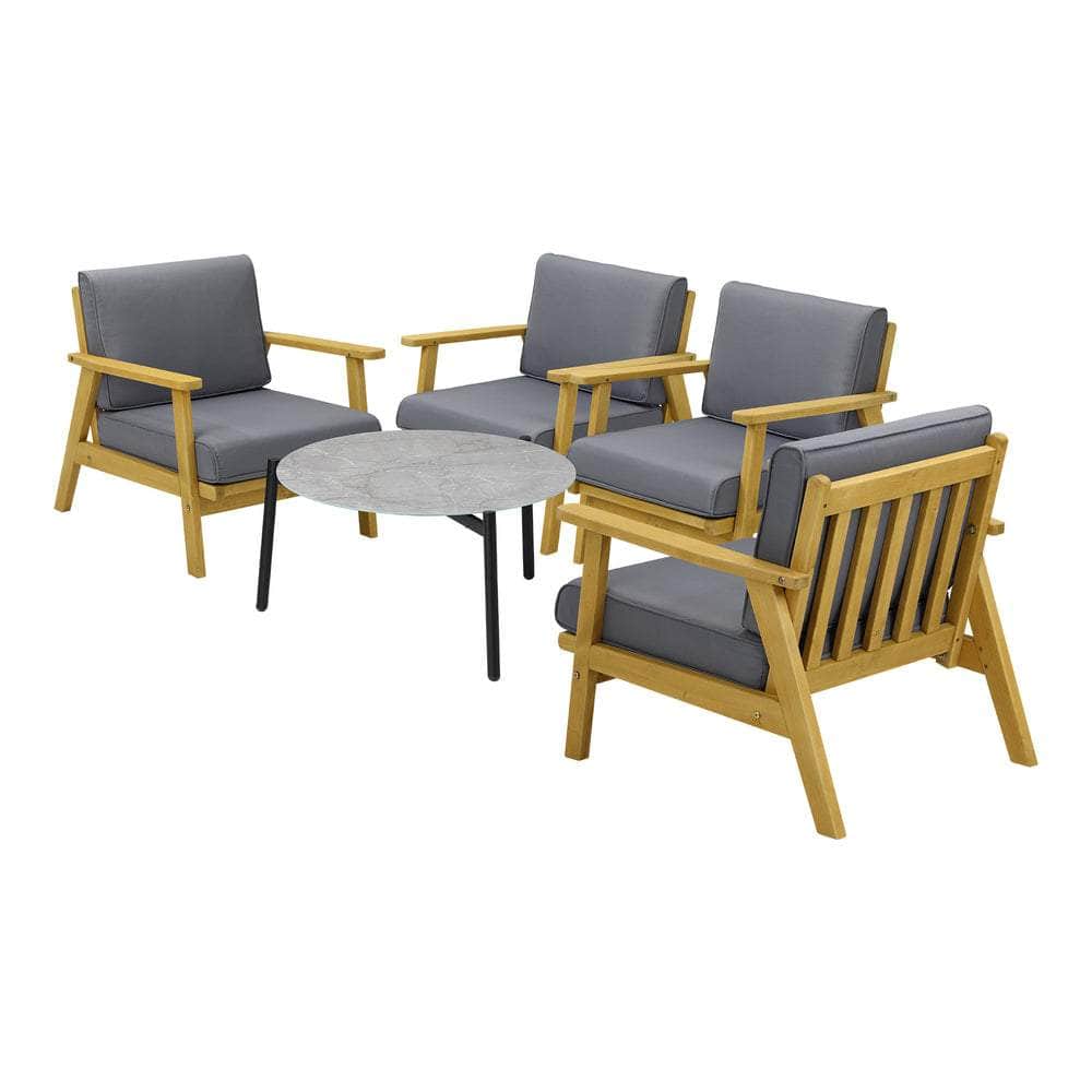 4PCS & 5PCS Outdoor Lounge Set Grey Chairs with Coffee Side Table for Patio/Garden