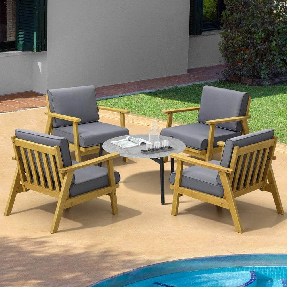 4PCS & 5PCS Outdoor Lounge Set Grey Chairs with Coffee Side Table for Patio/Garden