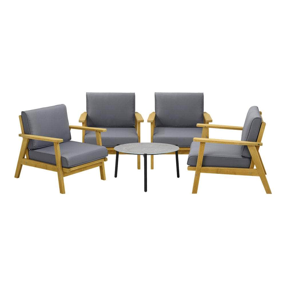 4PCS & 5PCS Outdoor Lounge Set Grey Chairs with Coffee Side Table for Patio/Garden